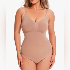 Compression Bodysuit Control Waist Shapewear Cotton Gusset Nude Shaper Size M